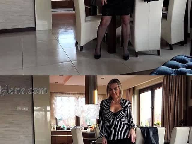 Gorgeous retro blonde babe rides cock in stockings