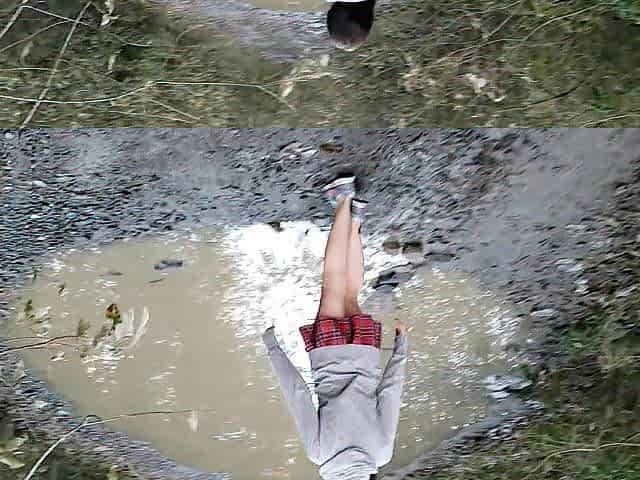 Urinate and Puddle Sloshing in Nude Foot Sneakers