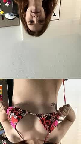 Brunette amateur babe strips off and masturbates