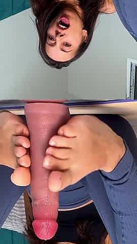 Hot Footjob with a Dildo in Leggings