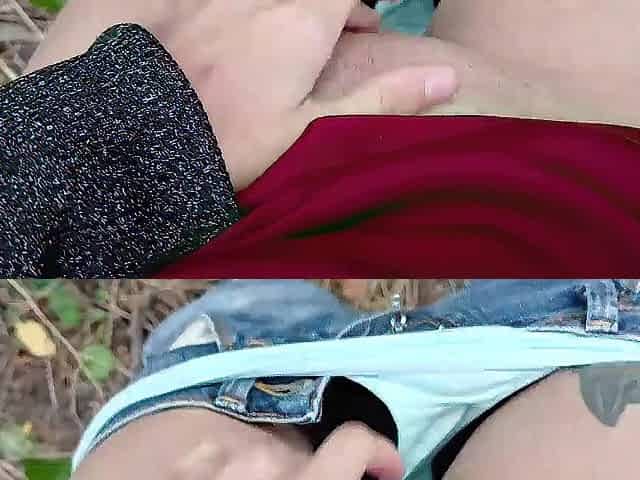 Beauties wank in the forest