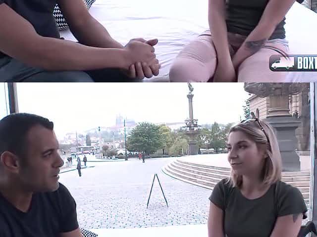 Cute blonde with a lovely smile, Katie Hill likes her first sex in a public place