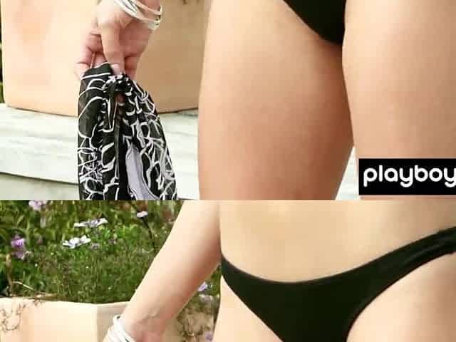 Tiny brunette hair teen domme Elle Georgia likes being undressed in the pool