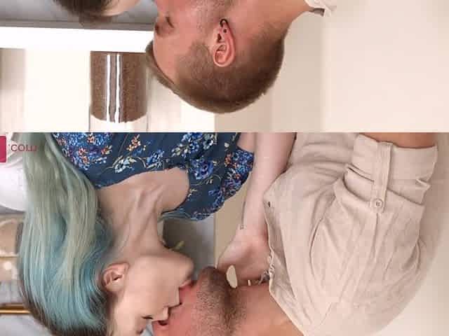 Rebecca Nikson - Hottie with blue hair bangs in the kitchen