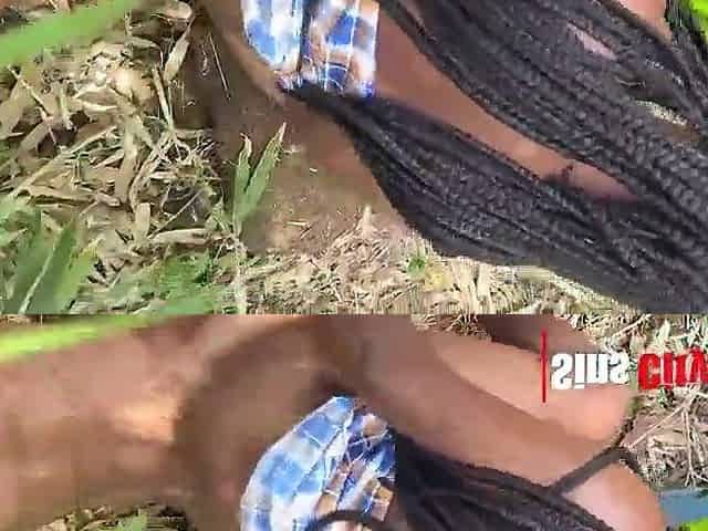 Tiny village angel ride a massive ebony wang in the bush