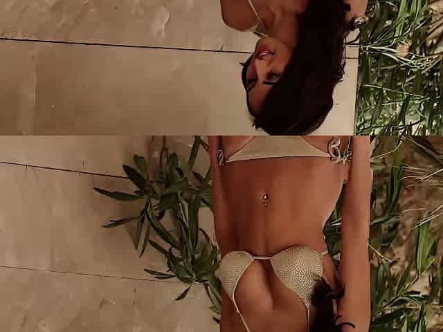 ThisIsGlamour Lucy P Glitters In Her Golden Bikini BTS LEWD
