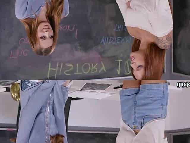 Redhead teen drilled by lesbo class rep
