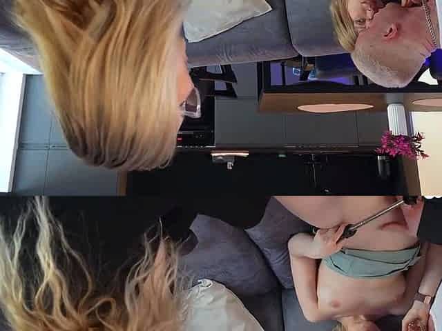 Hot Threesome on Couch with Girl Filming the Action