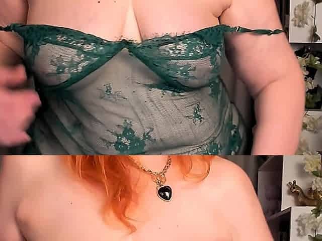 Mature Redhead Lady 50+ Striptease in Transparent Emerald Dress