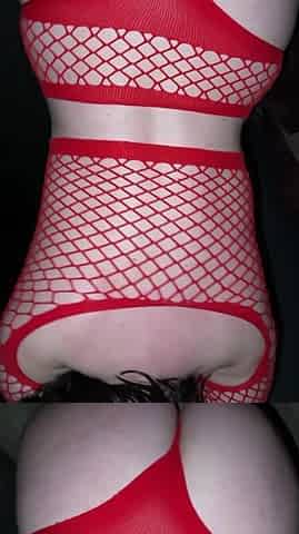 Giant Titties Preggy Chick in Red Mesh: Cowgirl Ride & Doggy Style