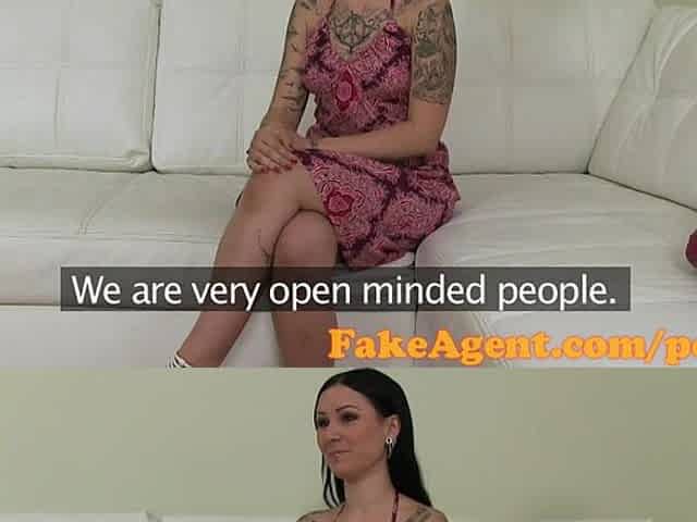 FakeAgent Small brunette hair with tattoos takes facial in Casting