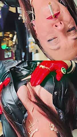 British Smoker Tina Snua Smokes A Cigarette In Short Leather Gloves & Rings - Smokin' Drifting OMI OME Gloved