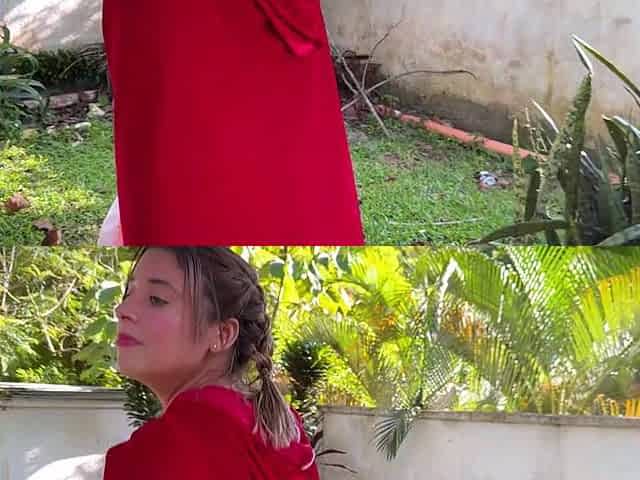 Little Red Riding Hood lost a fruit from her basket and is looking for it in the wolf's panties.