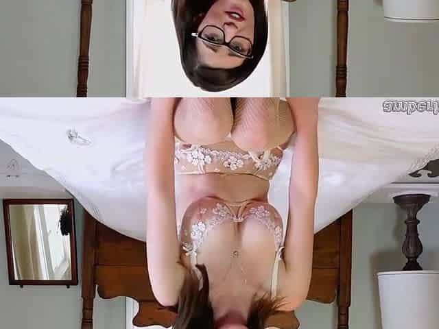 Nerdy teen brunette is wearing glasses even while masturbating in front of her web camera