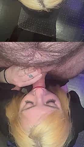 In Pornhub hoodie Alice drops to her knees golden-haired with blue eyes sucking knob