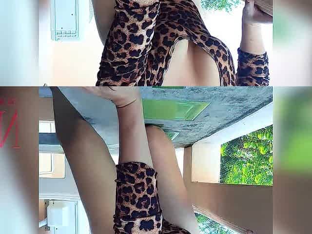 Striptease on the balcony Leopard underware