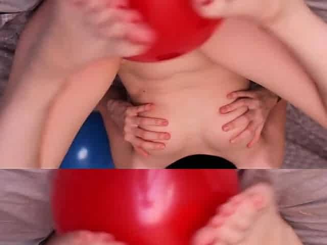 Hairy Pussy Girl Pops Balloon While Masturbating
