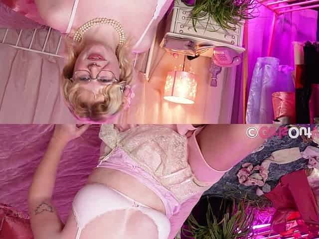 Cute Blue-eyed Blonde in Glasses Fucks Her Hairy Pussy with Dildo While Fingering Her Ass