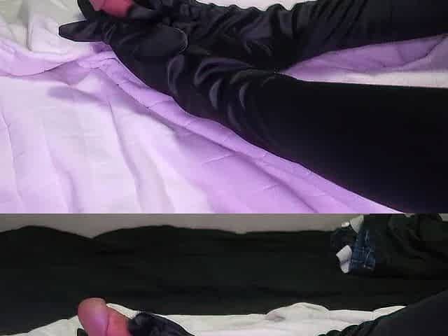 Using gloves to jerk his shlong