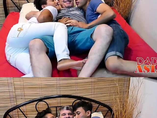 Hung Daddy Mike gets busy with Asian homos Russel and Andrew