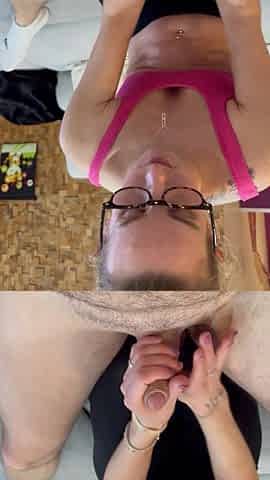 I jerk him off while I watch my tv series and I receive a cumshot