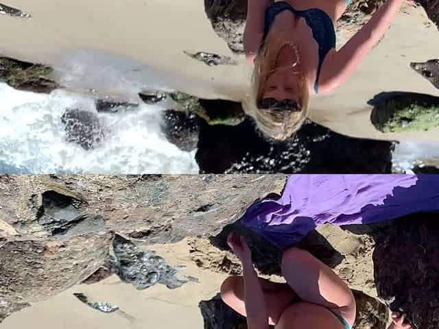 Voluptuous blonde sunbathing nude on the beach fucks