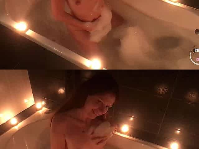 Teen takes golden rain and plays with large twat lips and candle wax in the washroom