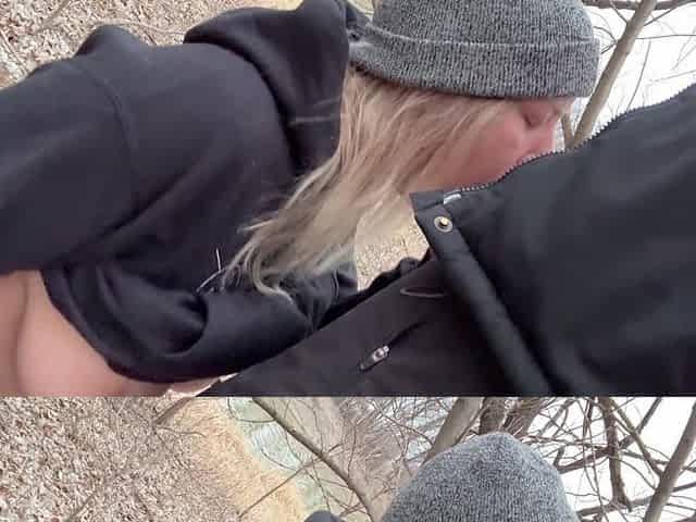Topless Outdoor Blowjob in the Cold