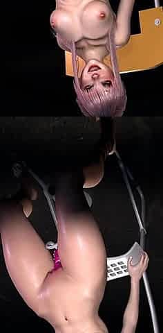Blonde Girl on Top of a Dildo Sex Machine