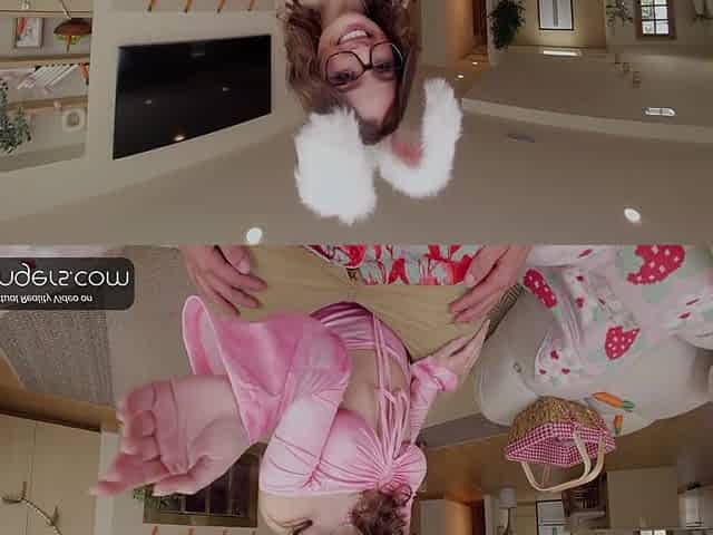 VR Bangers: Sexually excited Brunette hair Masturbates and Sucks A Monster Wang in a Bunny Suit