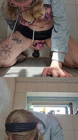 Sissy on a large sextoy