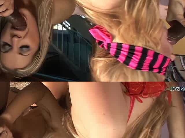 Nice-looking blond Chelsie and her hawt ally are screwed by 2 large ebony boys.