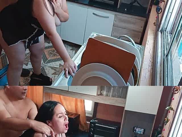 My Chubby and Big Ass Stepmother Gets Fucked in the Kitchen - Real Amateur
