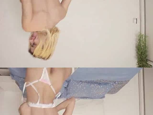 Slender golden-haired bimbo handles 2 schlongs in her snatch