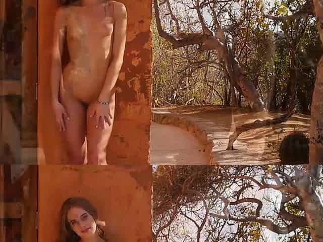 Petite Canadian teen stripping outdoor