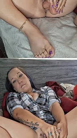 Stretching whilst dad takes a nap, trying not to wake him when I cum