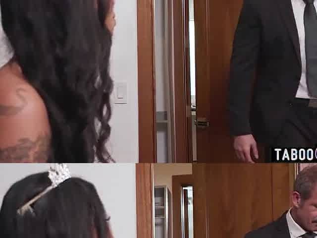 Black bride relieves stress by screwing the stepfather of the groom