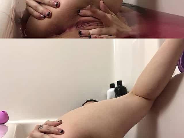 Trickling soaked in nature's garb bathtub cunt and booty playtime