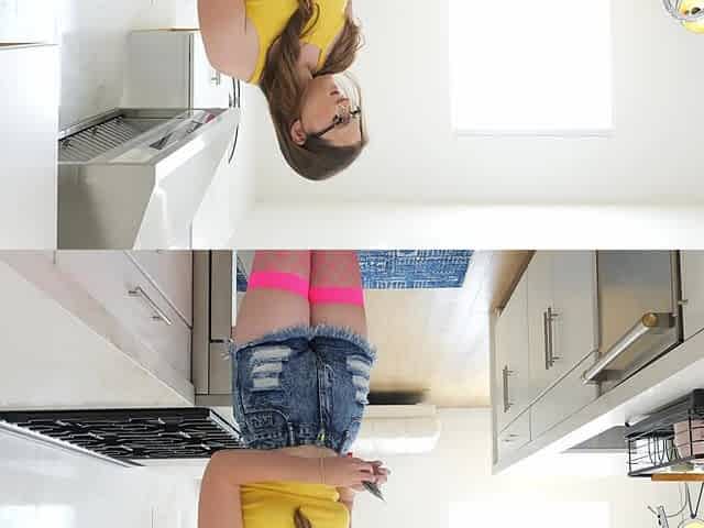Man fucked his girlfriend with glasses in the kitchen