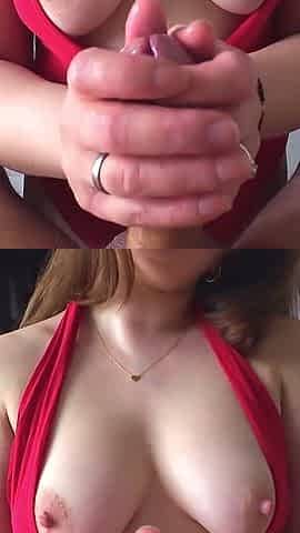 Hot Wife with Hot Tits Performing Hot Handjob