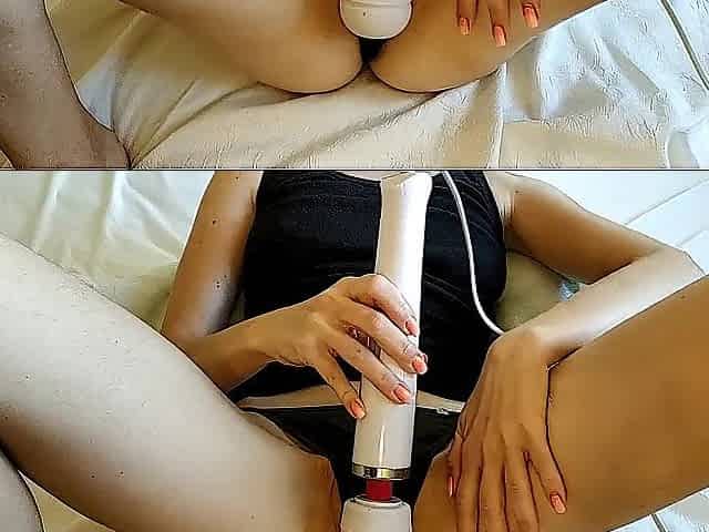 Amateur hawt wife plays with magic wand vibro and gets climax