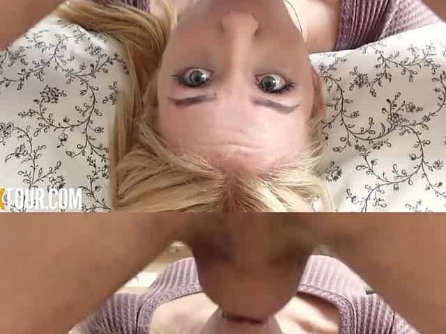 18yo Blond Amateur Gal Gets Upside Down Mouth Screwed By Monster BWC