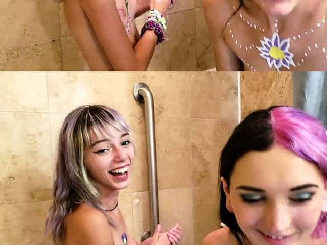 Small titted teen sucks upside down
