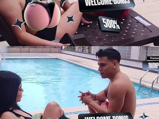 Sexy latina succumbs to temptation, doggystyle creampi by the poolside.