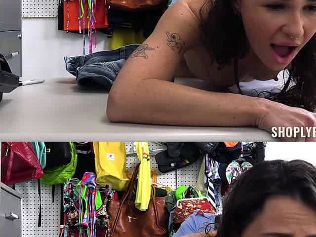Skinny shoplyfter babe Liz Jordan was fucked on a table