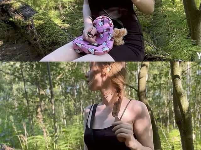 Best Blowjob in the Forest From a Blonde with Green Eyes, Cum Walk