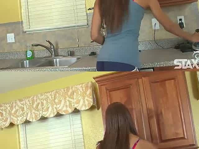 Hawt black hottie gets banged hard in the kitchen