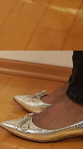 Asmr Nylon Footsteps - Shiny Flats Tapping on Wooden Floor
