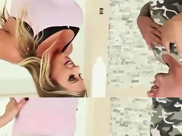 Blonde girl with fake titties gets a super-hot workout
