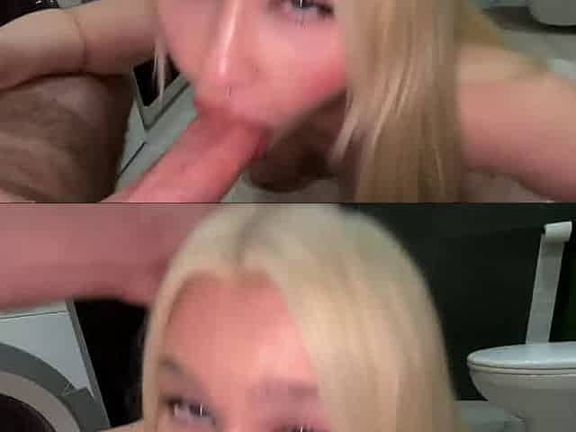 Stunning light-haired neighbor got doggystyle cowgirl action in bathroom with cum on her pretty face - incredible XXX first time